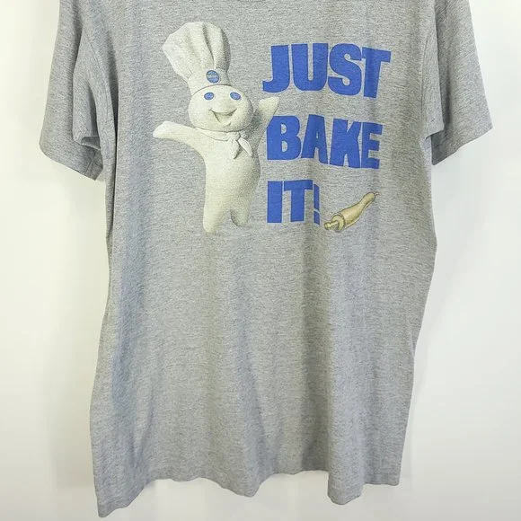 Vtg Pillsbury Dough Boy Just Bake It T-Shirt Men's L Heathered Gray 1996 USA - Picture 2 of 9